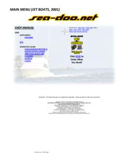 MAIN MENU (JET BOATS, SHOP MANUAL Model Years: 