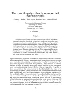 The wake-sleep algorithm for unsupervised neural networks Geoffrey E Hinton Peter Dayan Brendan J Frey Radford M Neal
