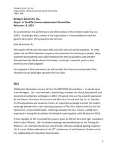 Dresden Sister City, Inc. Report of the Effectiveness Assessment Committee Page 1 of 9 Dresden Sister City, Inc. Report of the Effectiveness Assessment Committee