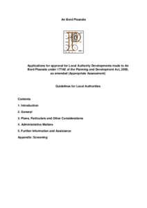 An Bord Pleanála  Applications for approval for Local Authority Developments made to An Bord Pleanála under 177AE of the Planning and Development Act, 2000, as amended (Appropriate Assessment)