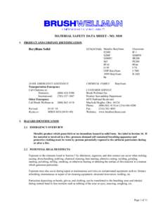 MATERIAL SAFETY DATA SHEET - NO. M10 1. PRODUCT AND COMPANY IDENTIFICATION  Beryllium Solid