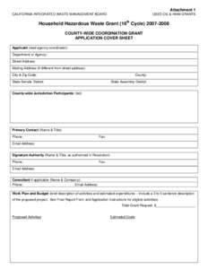 Countywide Coordination Grant Application Cover Sheet: HHW FY[removed]