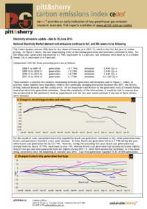 cedex® provides an early indication of key greenhouse gas emission trends in Australia. Full reports available at www.pittsh.com.au/cedex Electricity emissions update - data to 30 June 2013: National Electricity Market 