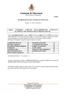 Comune di Pecorara (Provincia di Piacenza) COPIA DELIBERAZIONE DEL CONSIGLIO COMUNALE Numero 12 Del[removed]