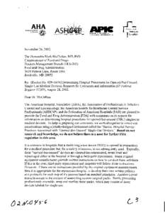 .  November 26,2002 The Honorable Mark McClellan, MD, PhD Commissioner of Food and Drugs Dockets Management Branch (HFA-305)