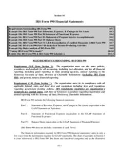Section 10  IRS Form 990 Financial Statements Requirements Surrounding IRS Form 990 Example 10a: IRS Form 990 Part I-Revenue, Expenses, & Changes in Net Assets Example 10b: IRS Form 990 Part II-Statement of Functional Ex