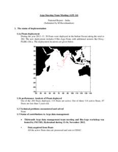 Argo Steering Team Meeting (AST-14) National Report – India (Submitted by M Ravichandran) 1. The status of implementation 1.1a Floats deployment During the year 2012–13, 30 floats were deployed in the Indian Ocean ta