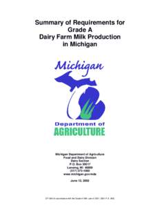 Summary of Requirements for Grade A Dairy Farm Milk Production in Michigan  Michigan Department of Agriculture