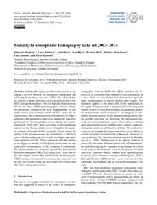 Geosci. Instrum. Method. Data Syst., 5, 263–270, 2016 www.geosci-instrum-method-data-syst.netdoi:gi © Author(sCC Attribution 3.0 License.  Sodankylä ionospheric tomography data