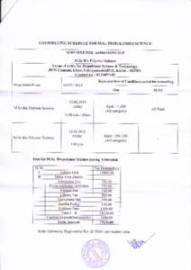 COUNSELLING SCHEDULE FOR M.Sc. BIOPOLYMER SCIENCE SCHEDULE FOR ADMISSIONS 2015 M.Sc Bio Polymer Science Venue :Centre for Biopolymer Science & Technology, JNM Campus, Eloor, UdyogamandalP.O.,Kochi.