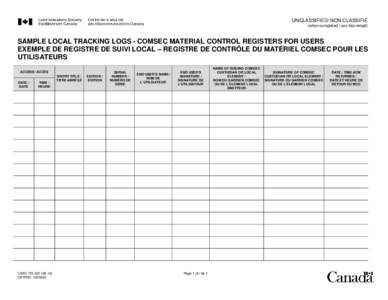 UNCLASSIFIED/ NON CLASSIFIÉ (when completed / une fois rempli) SAMPLE LOCAL TRACKING LOGS - COMSEC MATERIAL CONTROL REGISTERS FOR USERS EXEMPLE DE REGISTRE DE SUIVI LOCAL – REGISTRE DE CONTRÔLE DU MATÉRIEL COMSEC PO