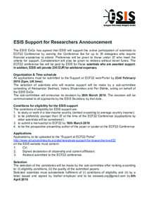 Microsoft Word - ESIS Support for Researchers Announcement