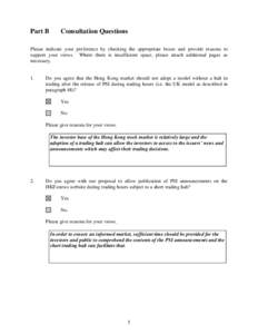 Part B  Consultation Questions Please indicate your preference by checking the appropriate boxes and provide reasons to support your views. Where there is insufficient space, please attach additional pages as