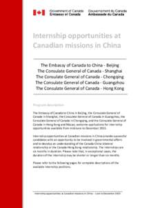 Internship / Canadian Consulate-General /  Hong Kong / Diplomatic mission / Consul / Education / Learning / Employment