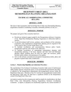 High Point Metropolitan Planning Organization Technical Coordinating Committee Bylaws Approved September 26, 2006