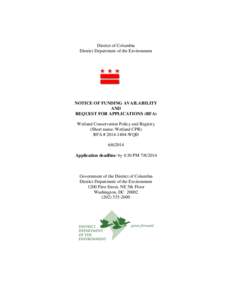 District of Columbia District Department of the Environment NOTICE OF FUNDING AVAILABILITY AND REQUEST FOR APPLICATIONS (RFA)