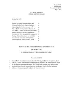 Docket 7670 HQUS PPA November 19, 2010 Page 1 of 7 STATE OF VERMONT PUBLIC SERVICE BOARD