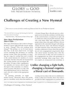 Introducing the New Hymnal  Glory to God the presbyterian hymnal