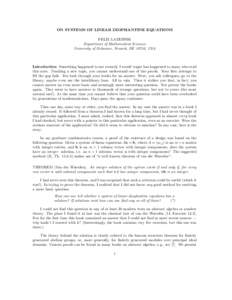 ON SYSTEMS OF LINEAR DIOPHANTINE EQUATIONS FELIX LAZEBNIK Department of Mathematical Sciences University of Delaware, Newark, DE 19716, USA  Introduction Something happened to me recently I would wager has happened to ma