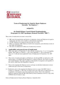 Terms of Employment for Stand-by Roster Deployees (hereafter 