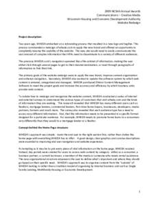 2009 NCSHA Annual Awards  Communications – Creative Media  Wisconsin Housing and Economic Development Authority  Website Redesign     