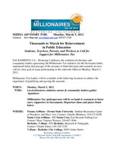 MEDIA ADVISORY FOR: Contacts: Monday, March 5, 2012  Steve Hopcraft, ; 