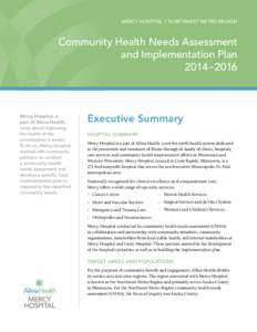 mercy hospital | northwest Metro Region  Community Health Needs Assessment and Implementation Plan 2014 – 2016