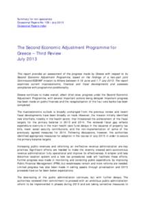 Summary for non-specialists Occasional Papers No[removed]July 2013 Occasional Papers index The Second Economic Adjustment Programme for Greece – Third Review