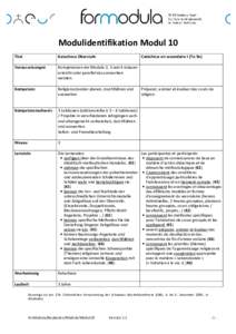 Modulidentifikation Modul 10 Titel Katechese Oberstufe  Catéchèse en secondaire I (7e-9e)