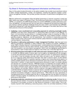 Evaluating and Managing Fragmentation, Overlap, and Duplication GAO-15-49SP Tip Sheet 5: Performance Management Information and Resources Step 4 of this guide includes information on the options analysts may consider rec