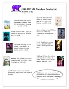 LOE Black Bear Reading List Grades 9-12 A Mad Wicked Folly by Sharon Biggs Waller. Scholastic. ISBN: Reading