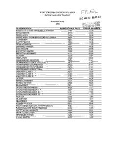 WEST VIRGINIA DIVISION OF LABOR Building Construction Wage Rates F\ L_E:.L10\1 J~N 20 ~M \O: 43  Hancock County