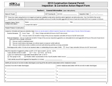 2013 Construction General Permit (CGP) Inspection & Corrective Action Report Form