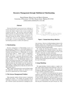 Resource Management through Multilateral Matchmaking Rajesh Raman, Miron Livny and Marvin Solomon University of Wisconsin, 1210 West Dayton Street, Madison WI 53703 {raman,miron,solomon}@cs.wisc.edu Abstract Federated di