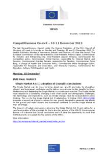 EUROPEAN COMMISSION  MEMO Brussels, 7 December[removed]Competitiveness Council – 10-11 December 2012