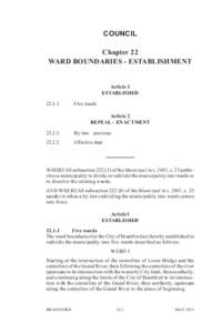 COUNCIL Chapter 22 WARD BOUNDARIES - ESTABLISHMENT Article 1 ESTABLISHED