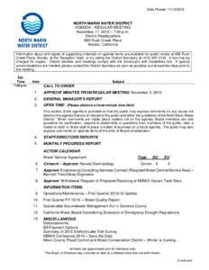 Date Posted: NORTH MARIN WATER DISTRICT AGENDA - REGULAR MEETING November 17, 2015 – 7:00 p.m. District Headquarters