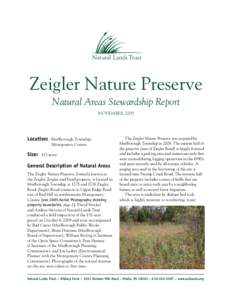 Natural Lands Trust  Zeigler Nature Preserve Natural Areas Stewardship Report November 2009
