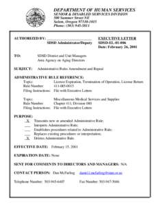 DEPARTMENT OF HUMAN SERVICES SENIOR & DISABLED SERVICES DIVISION 500 Summer Street NE Salem, Oregon[removed]Phone: ([removed]