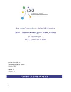 European Commission – ISA Work Programme DIGIT – Federated catalogue of public services D1.3 Final Report – WP 1: Current State of Affairs  Specific contract N° 66