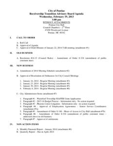 City of Pontiac Receivership Transition Advisory Board Agenda Wednesday, February 19, 2013 1:00 pm WITHOUT ATTACHMENTS Pontiac City Hall