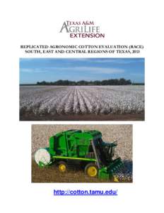 REPLICATED AGRONOMIC COTTON EVALUATION (RACE) SOUTH, EAST AND CENTRAL REGIONS OF TEXAS, 2013 http://cotton.tamu.edu/  REPLICATED AGRONOMIC COTTON EVALUATION (RACE)