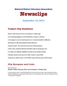 National District Attorneys Association  Newsclips September 19, 2013  Today’s Clip Headlines