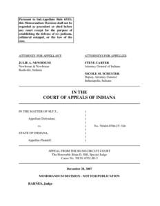 Pursuant to Ind.Appellate Rule 65(D), this Memorandum Decision shall not be regarded as precedent or cited before any court except for the purpose of establishing the defense of res judicata, collateral estoppel, or the 