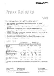 1  17 July 2015 NoThe year continues strongly for ASSA ABLOY