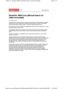 aripaev.ee - Sorainen: M&A turu jätkuvat kasvu on raske ennustada  Print Page 1 of 1