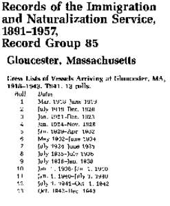 Records of the Immigration and Naturalization Service, [removed], Record Group 85 Gloucester, Massachusetts Crew Lists of Vessels Arriving at Gloucester, MA,