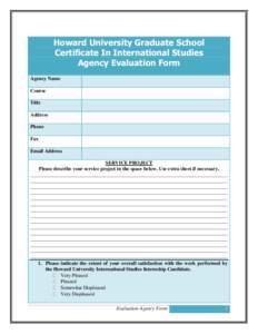Howard University Graduate School Certificate In International Studies Agency Evaluation Form Agency Name Course Title