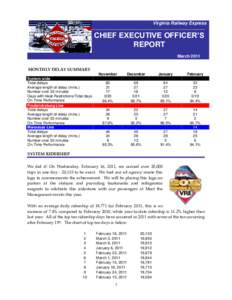 Virginia Railway Express  CHIEF EXECUTIVE OFFICER’S REPORT March 2011 MONTHLY DELAY SUMMARY