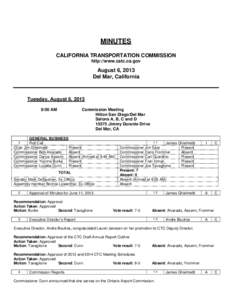 MINUTES CALIFORNIA TRANSPORTATION COMMISSION http://www.catc.ca.gov August 6, 2013 Del Mar, California